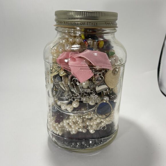 2+ Lb Ball Mason Jar Mystery Lot All Wearable Jewelry GUC Necklaces Bracelet Etc - Picture 2 of 8